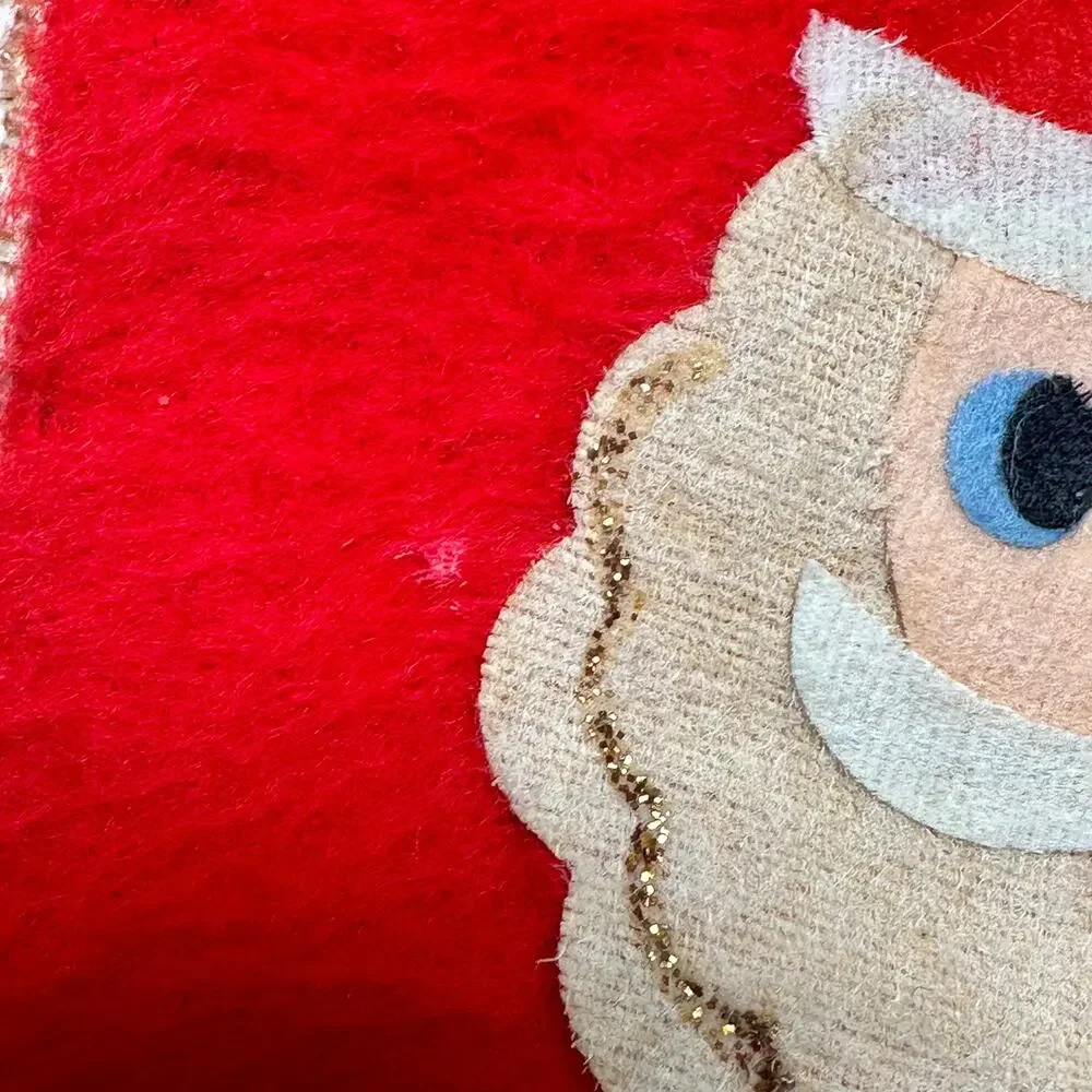 VTG ‎ handmade Red Felt Christmas Stocking Santa Face Appliqué 13
